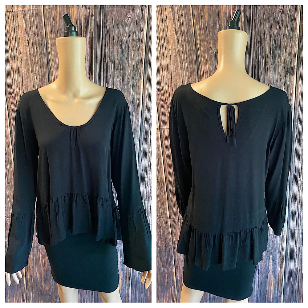 Mossimo Supply Co. size large black flowy boho ruffle long sleeve blouse